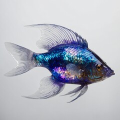 "Opalescent Crystal Fish with Shimmering Color Shifts"