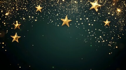 Golden Stars Shining Against A Dark Green Background Decoratively