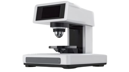 Modern Laboratory Microscope: A sleek, modern microscope designed for scientific research and analysis, showcasing precision engineering and cutting-edge technology in a clinical setting.
