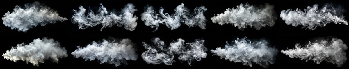 A series of images of smoke in various shapes and sizes. The mood of the images is somewhat eerie and mysterious, as the smoke seems to be coming from different directions