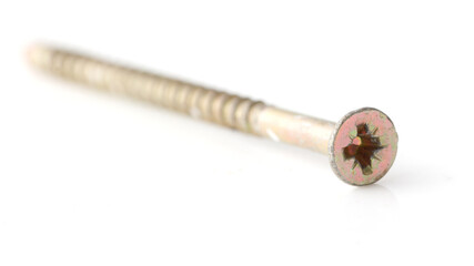 A screw is shown with a pointed end