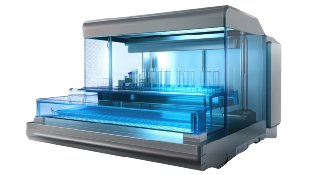 Advanced Laboratory Equipment: A detailed view of cutting-edge scientific instrumentation in a modern laboratory setting, highlighting its sleek design and technological complexity.