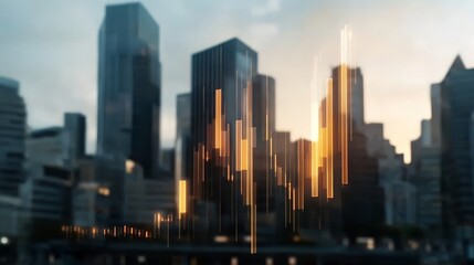 Obraz premium Abstract Financial Chart Overlay with City Skyline Background