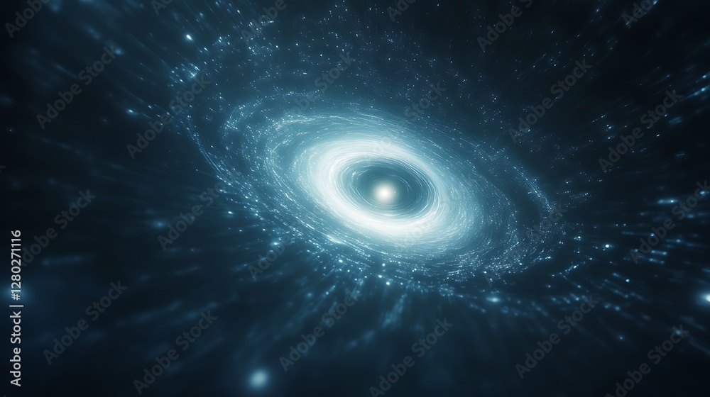 Poster a stunning image of a gigantic telescope observing a supermassive black hole in deep space.