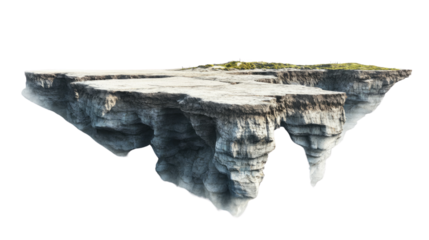 Floating Island: A stunning, isolated landmass floating in mid-air, showcasing a rugged, rocky terrain and lush patches of grass.