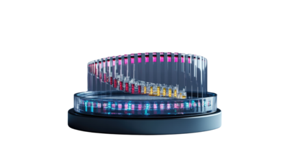 Vibrant Data Stream: A mesmerizing visualization of a data stream flows through a circular structure, representing the continuous flow of information, energy, or progress