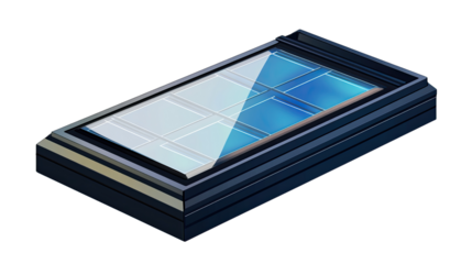 Modern Skylight: A sleek, rectangular skylight with a multi-pane design, showcasing a clear view of the sky above, illuminating the space below with natural light.