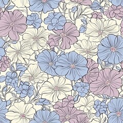 Elegant Floral Pattern: Blue, Pink, and Cream Flower Mosaic Art