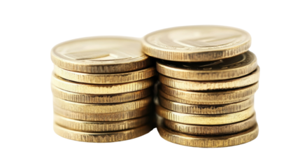 Stack of Coins: Two stacks of gold coins stand as symbols of wealth, savings, and financial prosperity, representing the value and accumulation of money. 