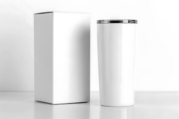 White Tumbler and Box Mockup