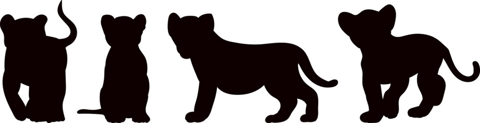 lion cub silhouette on white background, vector