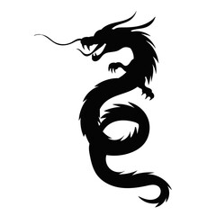 silhouette chinese dragon on white background, vector