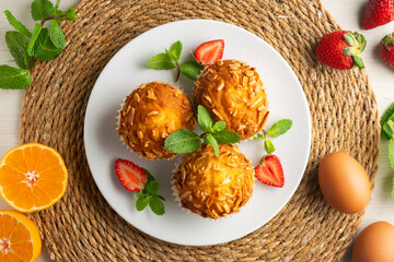 Delicious muffins with toasted almonds, handmade and baked.