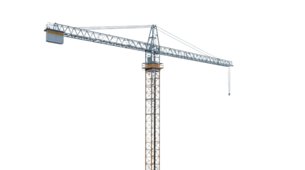 Skyward Silhouette: A towering construction crane stands majestically against a backdrop, its steel framework reaching towards the sky, symbolizing progress and urban development.