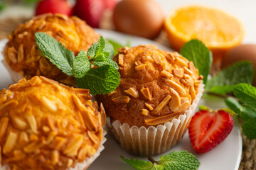 Delicious muffins with toasted almonds, handmade and baked.