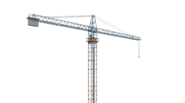 Skyward Silhouette: A towering construction crane stands majestically against a backdrop, its steel framework reaching towards the sky, symbolizing progress and urban development.