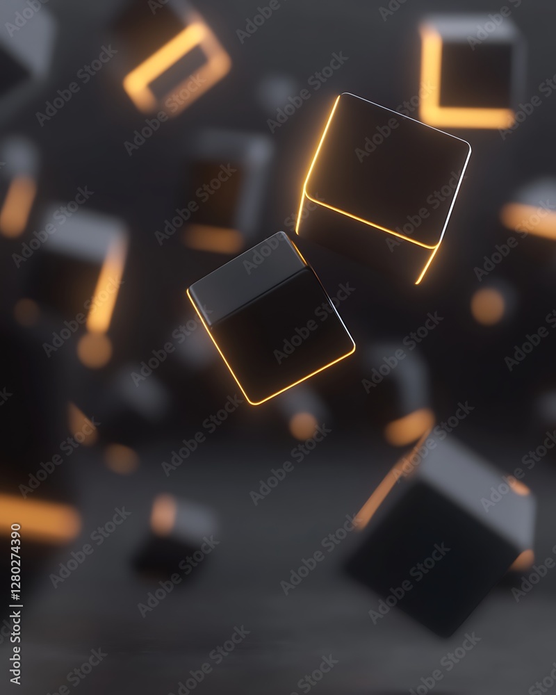 Aufkleber High-resolution 3D render of interconnected floating elements, ideal for visual and design applications.