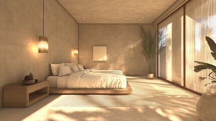 Master suite bedroom in a minimalist modern house