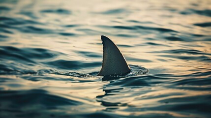 Fototapeta premium Shark Fin Emerges from Water, Signaling Predatory Presence