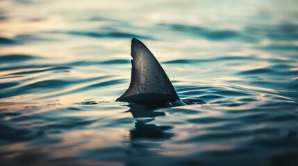 Fototapeta premium Shark Fin Breaks Surface, Signaling a Predator's Presence