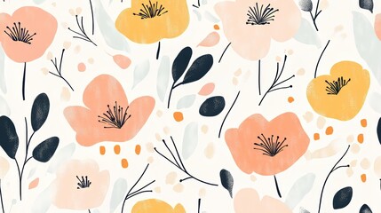 Vibrant Floral Abstract with Pastel Tones and Minimalist Style