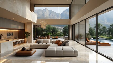Modern Living Room with Mountain View