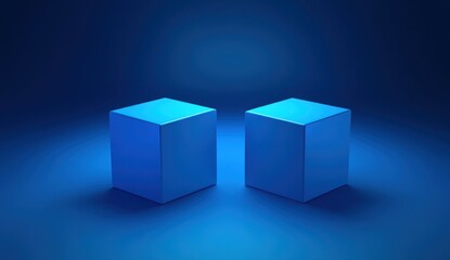Two blue cubes on a dark blue background.