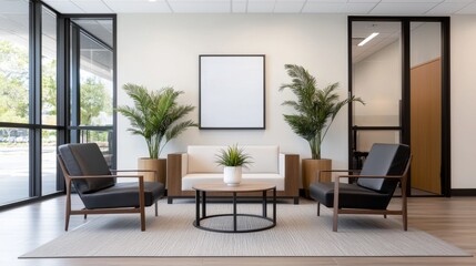 Fototapeta premium Modern lounge area design office space interior photography minimalist style
