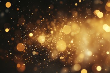 Abstract gold bokeh lights on black background.