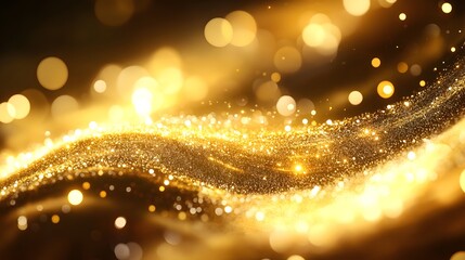 A golden shimmering stream of lights and sparkles flowing through the darkness