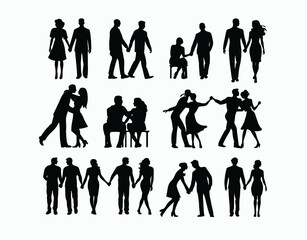 Silhouette of Lovers Holding Hands Vector Template