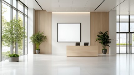 Fototapeta premium Modern reception area design office building interior minimalist bright professional