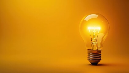 Glowing light bulb; brain visible inside, yellow background, smart, thinking outside the box, abstract