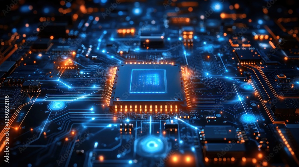 Aufkleber close-up of a computer processor with glowing circuits.