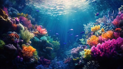 Obraz premium Underwater scene with coral reef conservation efforts, vibrant colors 