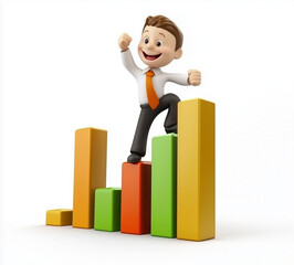 Happy businessman walking along his diagramm