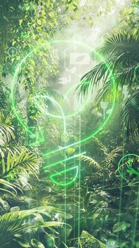 Green forest aerial view and environmental technology concept. Green tech. Ecology. Green transformation. GX. SDGs.