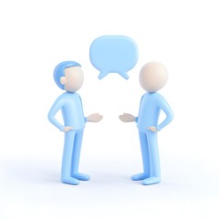 Cartoon people communicating with a blue speech bubble above