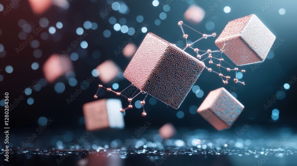 Poster an illustration of a blockchain network with interconnected blocks, representing the decentralized a