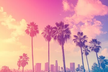 Pastel LA Sunset Palm Trees Skyline
