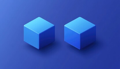 Obraz premium Two light blue cubes on a dark blue background.