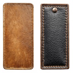 Two leather wallets, one brown and one black, with a black button on the right. The brown wallet has a brown button on the left