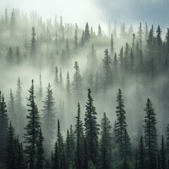 Obraz premium Misty forest in the canadian rockies nature's beauty tranquil environment floral elements serene viewpoint