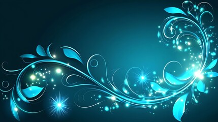 Abstract Teal Floral Design with Glowing Lights