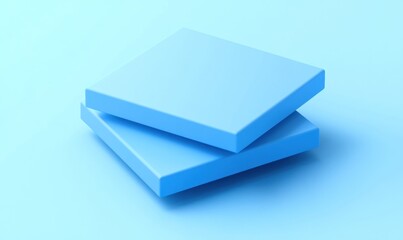 Two light blue square boxes stacked on a light blue background.
