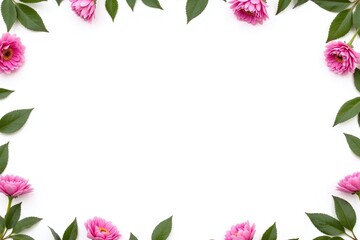 Fototapeta premium Square frame with white background decorated with pink flowers