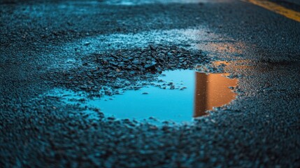 Tranquil Reflection in a City Puddle