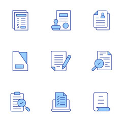 Document icons set. Line Duotone style, editable stroke. check list, contract, document, note, audit, personal data, invoice, folder, transparency