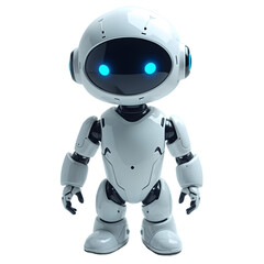 futuristic robot with blue eyes on png transparent background, cute robot illustration, high-tech robot png