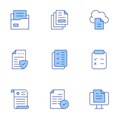 Document icons set. Line Duotone style, editable stroke. files, document, to do list, clipboard, computer, data protection, statement